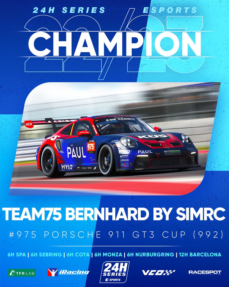 24H SERIES ESPORTS (@24h_esports) on Twitter photo Presenting our 992 champion🥳
🏆 <a href="/team75bernhard/">TEAM 75 Bernhard</a> by <a href="/SimRC_de/">SimRC</a>
Congratulations to Jürgen Frank, @FelixLuding and <a href="/StrehlMarvin/">Marvin Strehl</a> Presenting our 992 champion🥳
🏆 <a href="/team75bernhard/">TEAM 75 Bernhard</a> by <a href="/SimRC_de/">SimRC</a>
Congratulations to Jürgen Frank, @FelixLuding and <a href="/StrehlMarvin/">Marvin Strehl</a>