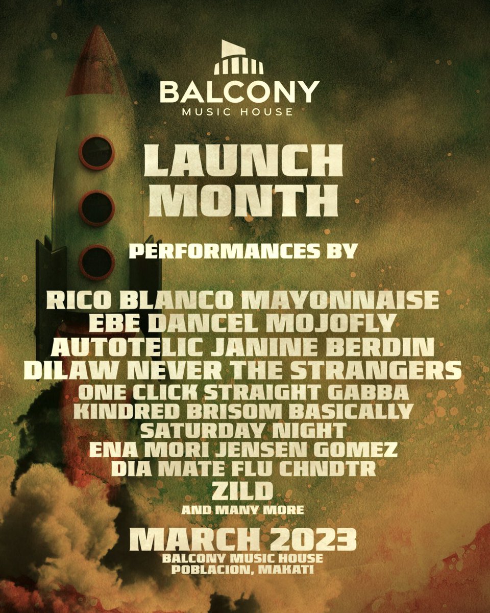 All these incredible artists and more in your new home for great live music and delicious food. ALL THIS MARCH 2023 AT BALCONY MUSIC HOUSE.

Contact us for inquiries:
☎️ +639604446750 
📧 balconymusichouse@gmail.com

#BalconyMusicHouse