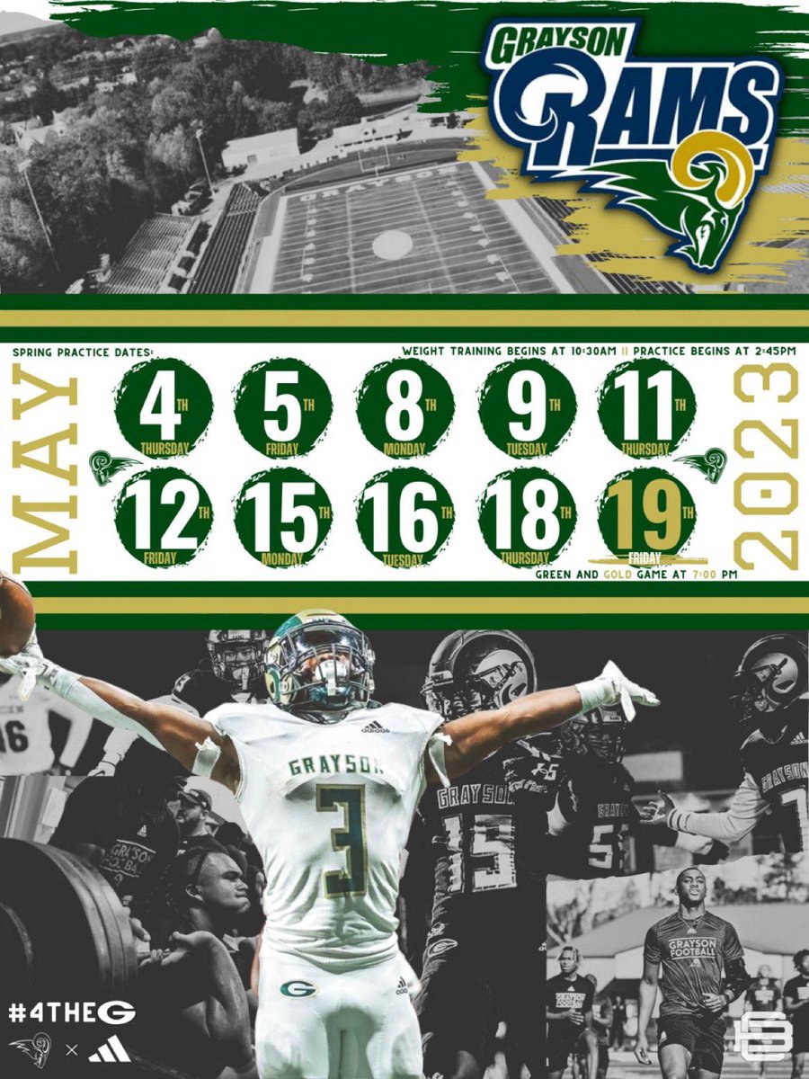 Spring Football Schedule out for #GraysonU gonna be FAST and VIOLENT. Come ✅ us out. #GVE #4TheG @Mansell247 <a href="/JeremyO_Johnson/">Jeremy Johnson</a> <a href="/MattDeBary/">Matt DeBary</a> <a href="/ColePinkston/">Cole Pinkston</a> <a href="/RecruitGeorgia/">Recruit Georgia</a> <a href="/lukewinstel/">Luke Winstel</a> @JLeeAULive <a href="/PrepRedzoneGA/">Prep Redzone Georgia</a> <a href="/TheUCReport/">Billy Tucker</a> @RivalsJohnson @RWrightRivals