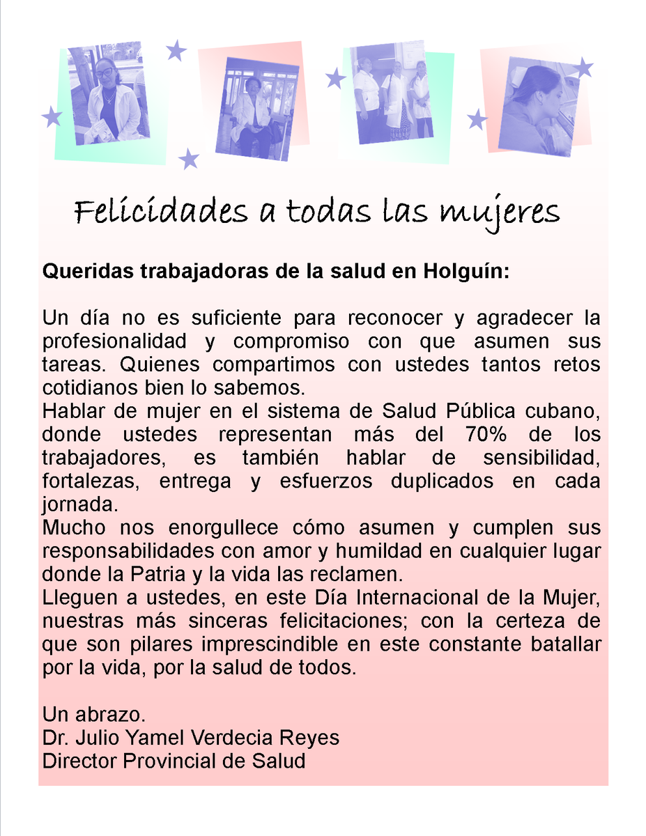 ¡Felicidades a todas las mujeres del sector de la salud, cubanas y del mundo! #DiaDeLaMujer #CubaPorLaVida #HolguínEsSalud