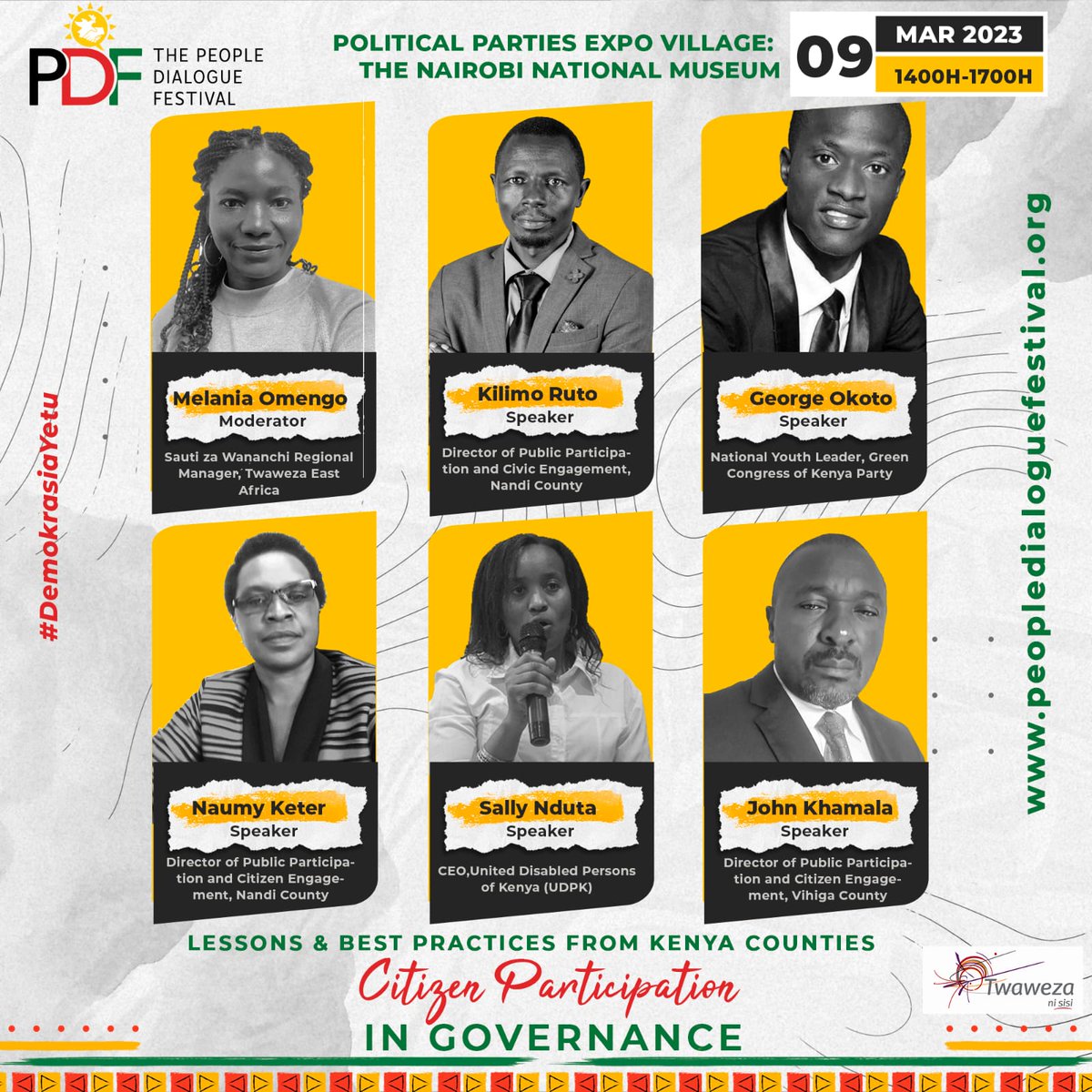 SallyNduta1's tweet photo. Interested in #citizen #engagement/ #public #participation in governance processes? Join me tomorrow at 2pm EAT at the @thePDFestival as I share @UDPKenya experience in #disability #inclusive public participation #FormNiDialogue #PDFestival2023 #PowerOfDialogue #IncludeAll https://t.co/qMmqB9MsmP