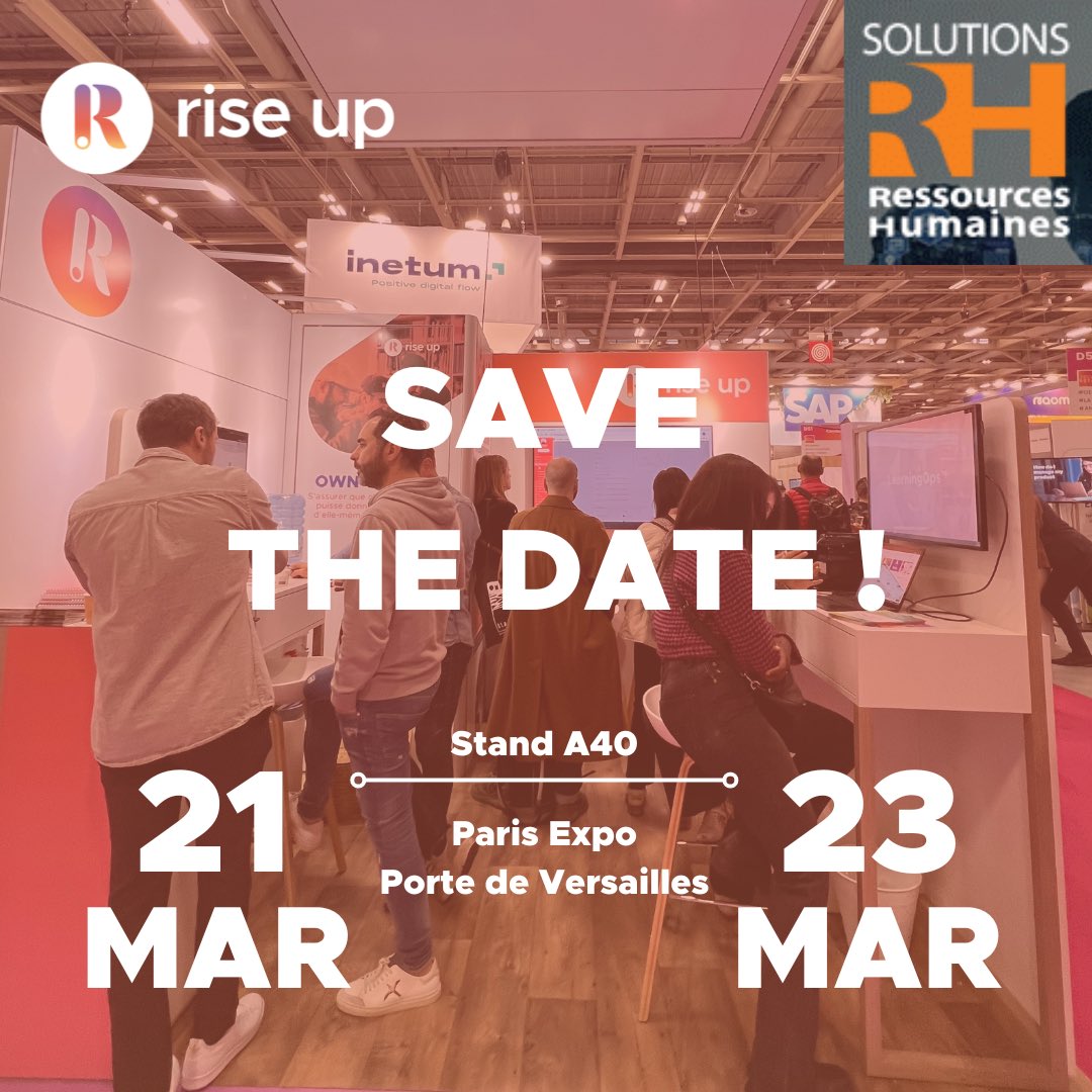 Rise Up (@riseupai) on Twitter photo SAVE THE DATE 🗓️
Du 21 au 23 mars, Rise Up participera à la 29e édition du salon Solutions RH 🥳 (cc <a href="/Solutions_RH/">Solutions Ressources Humaines</a> 🤝) 🥳
Inscrivez-vous ici 👉 lnkd.in/efkE2Fjt et rendez-vous au Paris Expo Porte de Versailles, stand n°A40 😉 !
#RiseUp #learning #hr #hrtech SAVE THE DATE 🗓️
Du 21 au 23 mars, Rise Up participera à la 29e édition du salon Solutions RH 🥳 (cc <a href="/Solutions_RH/">Solutions Ressources Humaines</a> 🤝) 🥳
Inscrivez-vous ici 👉 lnkd.in/efkE2Fjt et rendez-vous au Paris Expo Porte de Versailles, stand n°A40 😉 !
#RiseUp #learning #hr #hrtech