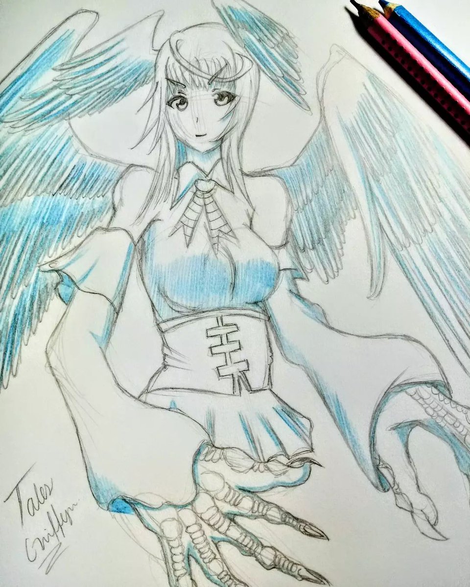 talesgriffyn's tweet photo. Harpy from 12Beast! first time doing shadows with blue pencil!✍💜
#sketchbook 
#MonsterGirls 
#illustrations #12beast https://t.co/j0ZnABFBGR