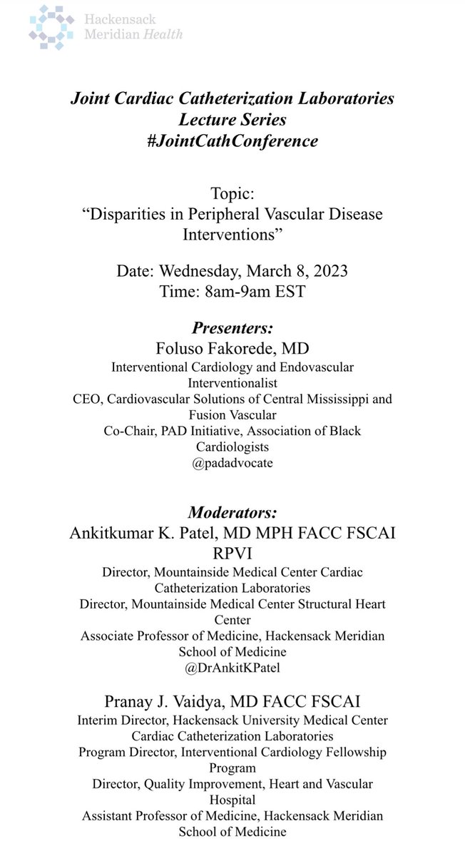 Amazing talk #HappeningNow from @padadvocate educating about #PAD and #HealthDisparities and the #SocialDeterminants of Health. 

#JointCathConference