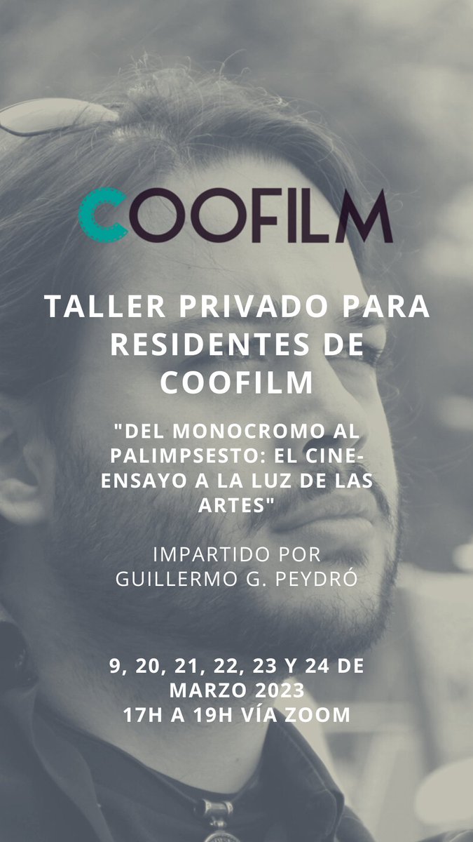 a_docma's tweet image. 🙌🏽 MAÑANA jueves 9/03 arranca este taller privado👇🏽
Organizado por nuestrxs socixs @CoofilmM e  impartido por Guillermo G. Peydró, está dedicado a lxs residentes de #Coofilm. Hemos tenido la suerte de contar con cuatro plazas gratuitas para nuestrxs socixs de #DOCMA💖
#SomosDocma