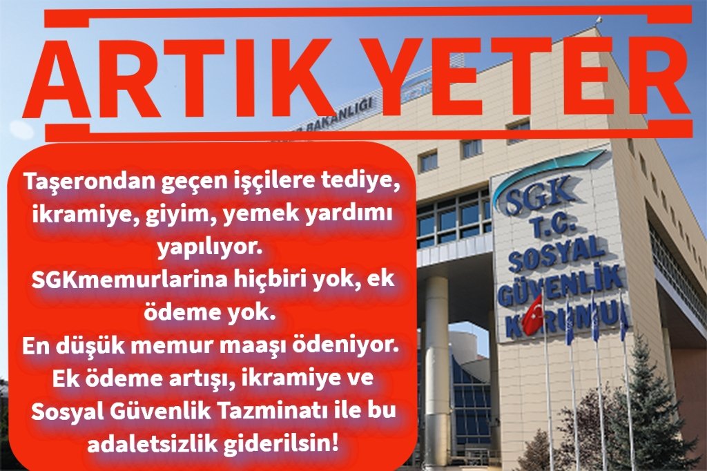 memhabrr's tweet image. #SGKDuzenlemeBekliyor
Taşerondan geçen işçilere tediye, ikramiye, giyim, yemek yardımı yapılıyor. 
#SGKmemurlari na hiçbiri yok, ek ödeme yok. En düşük memur maaşı ödeniyor. Ek ödeme artışı, ikramiye ve Sosyal Güvenlik Tazminatı ile bu adaletsizliğin giderilsin!