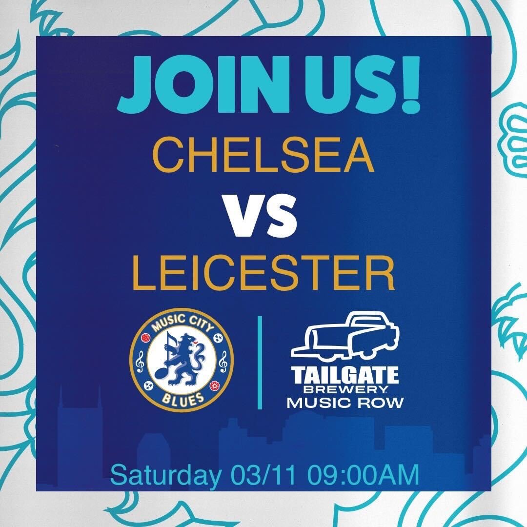Join us Saturday <a href="/TGBMusicRow/">TailGateBeerMusicRow</a> as chelsea take on LC in the EPL.  <a href="/CFCInAmerica/">Chelsea In America</a> <a href="/southeastblues/">Southeast Blues ⭐⭐</a>