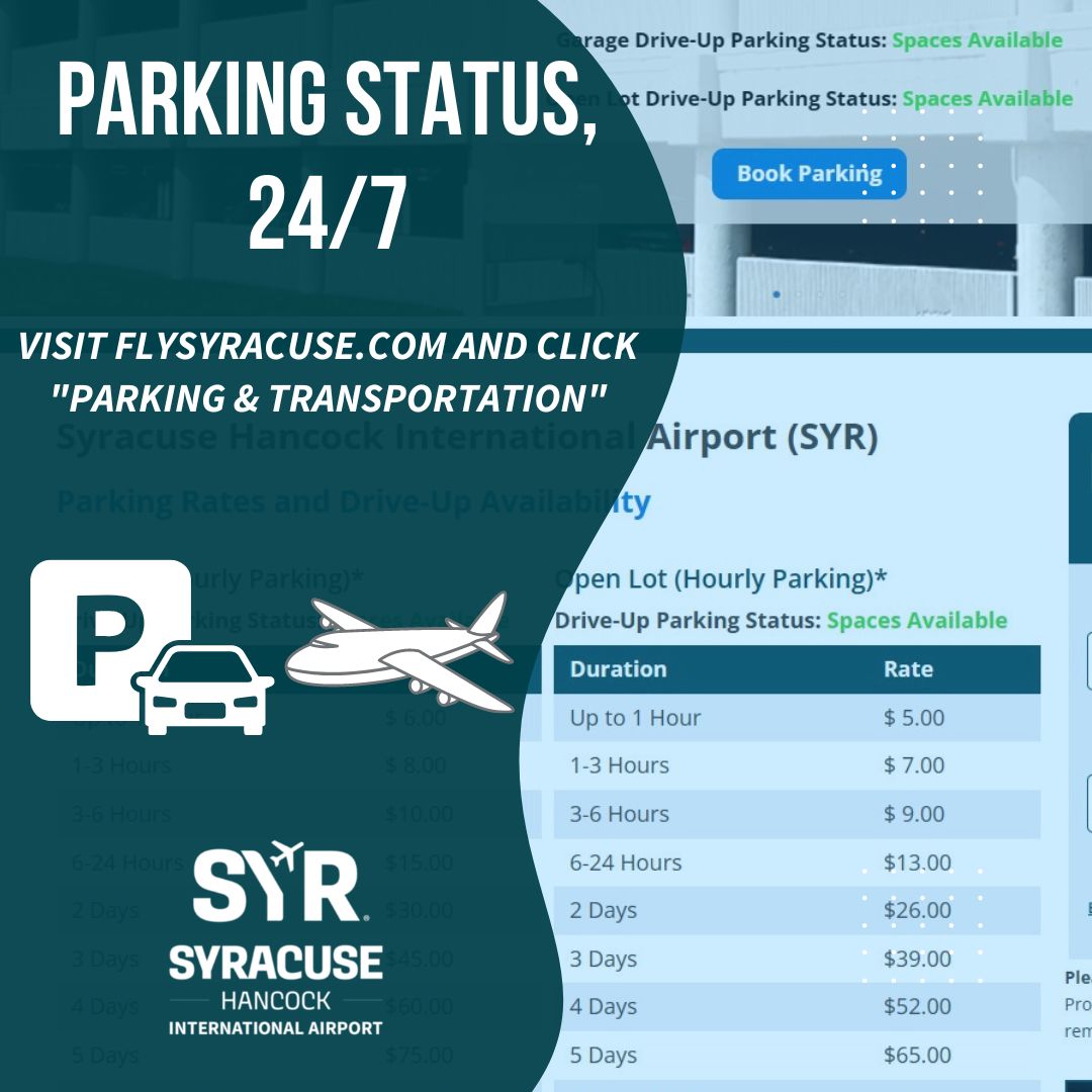 SyracuseAirport's tweet image. 🎓Local college/university #SpringBreaks are kicking into gear! Check the status of our airport parking lots in near real time, 24/7, here: bit.ly/SYRParking

All lots displaying "Prior Reservations Only?" Follow the instructions of on the ground personnel &amp;amp; signage.
