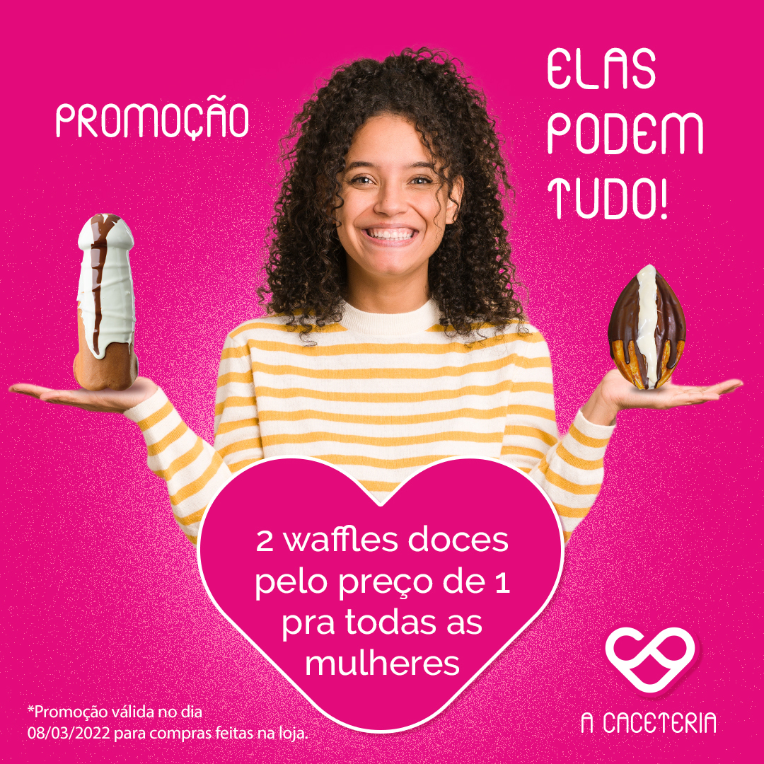 acaceteria's tweet photo. A Caceteria acredita que toda mulher pode escolher o que ela quiser! ✊🏽

Por isso que a promo desta quarta tem Cacetinho ou PPK pra todas elas 😋 Pediu um waffle doce, ganhou outro que você quer na hora, porque a escolha é sua. 😽

Vem que hoje tem pra tu, amiga!  🥰 https://t.co/PzFhD0RKXx