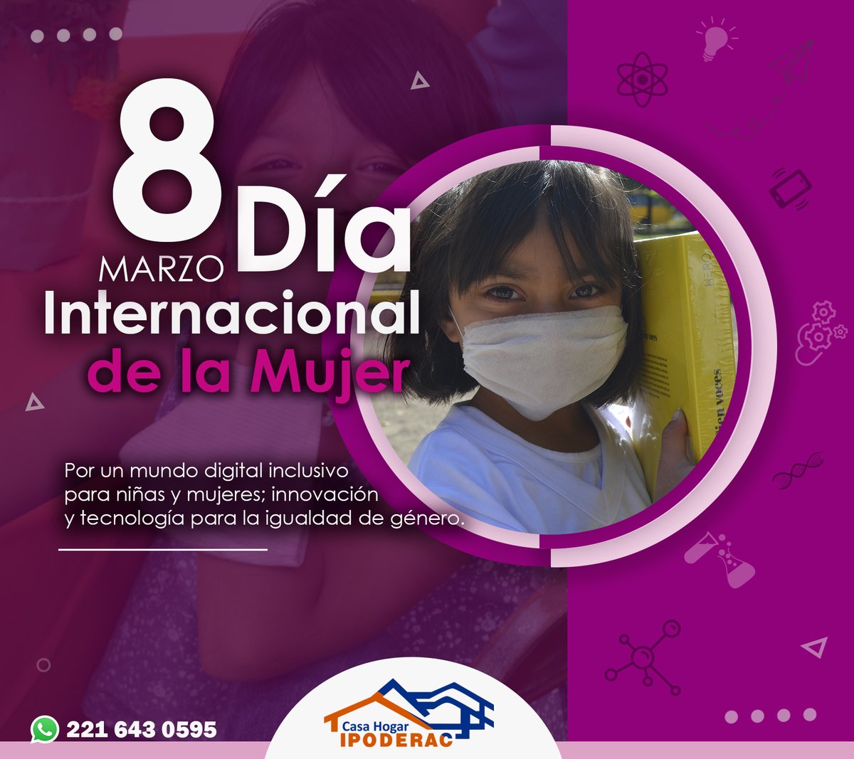 IPODERACInforma's tweet photo. #DiaInternacionalDeLaMujer 
Para IPODERAC es fundamental que todas las niñas gocen de sus derechos y puedan desarrollar y potencializar sus capacidades en todos los ámbitos, por ello generamos acceso seguro de navegación al mundo digital y un sistema que impulse igualdad. https://t.co/fauNRE8Sbr