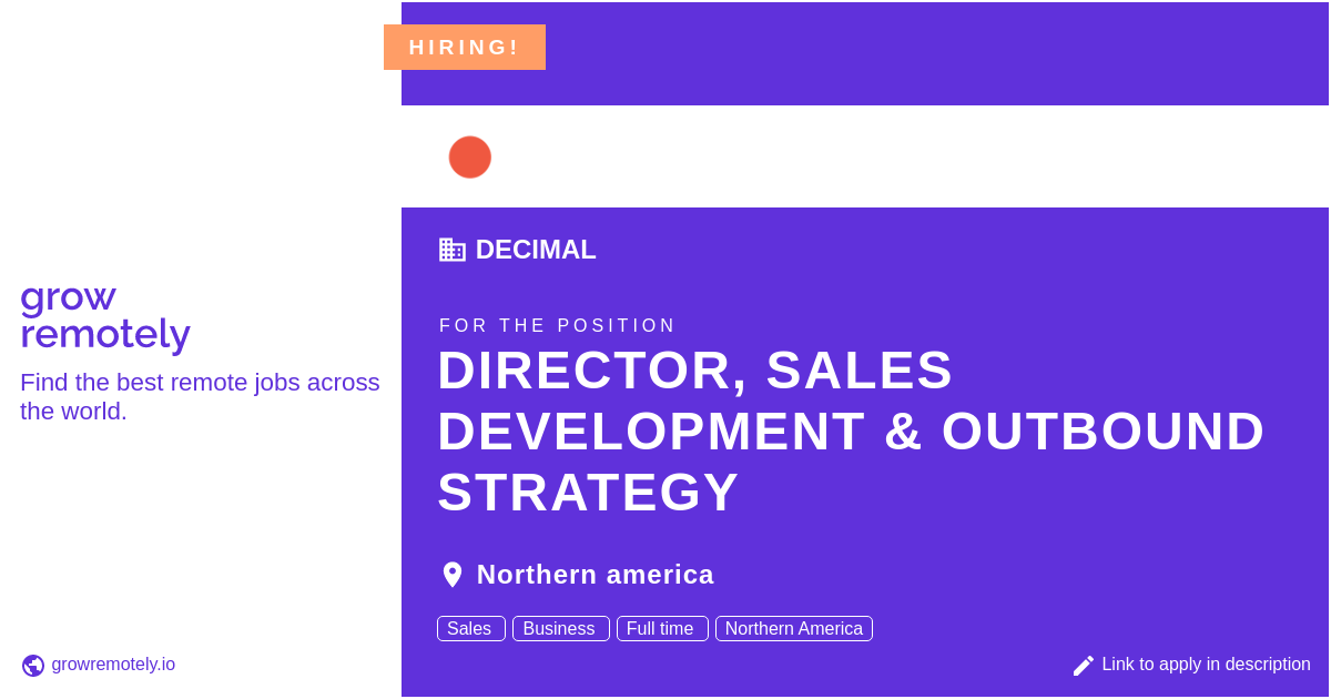 growremotelyio's tweet image. Check out this job at Decimal for the position Director, Sales Development &amp;amp; Outbound Strategy.

 Apply link: growremotely.io/?id=6407d5bf97…

#hiring #remotejobs #Decimal #SalesandMarketing