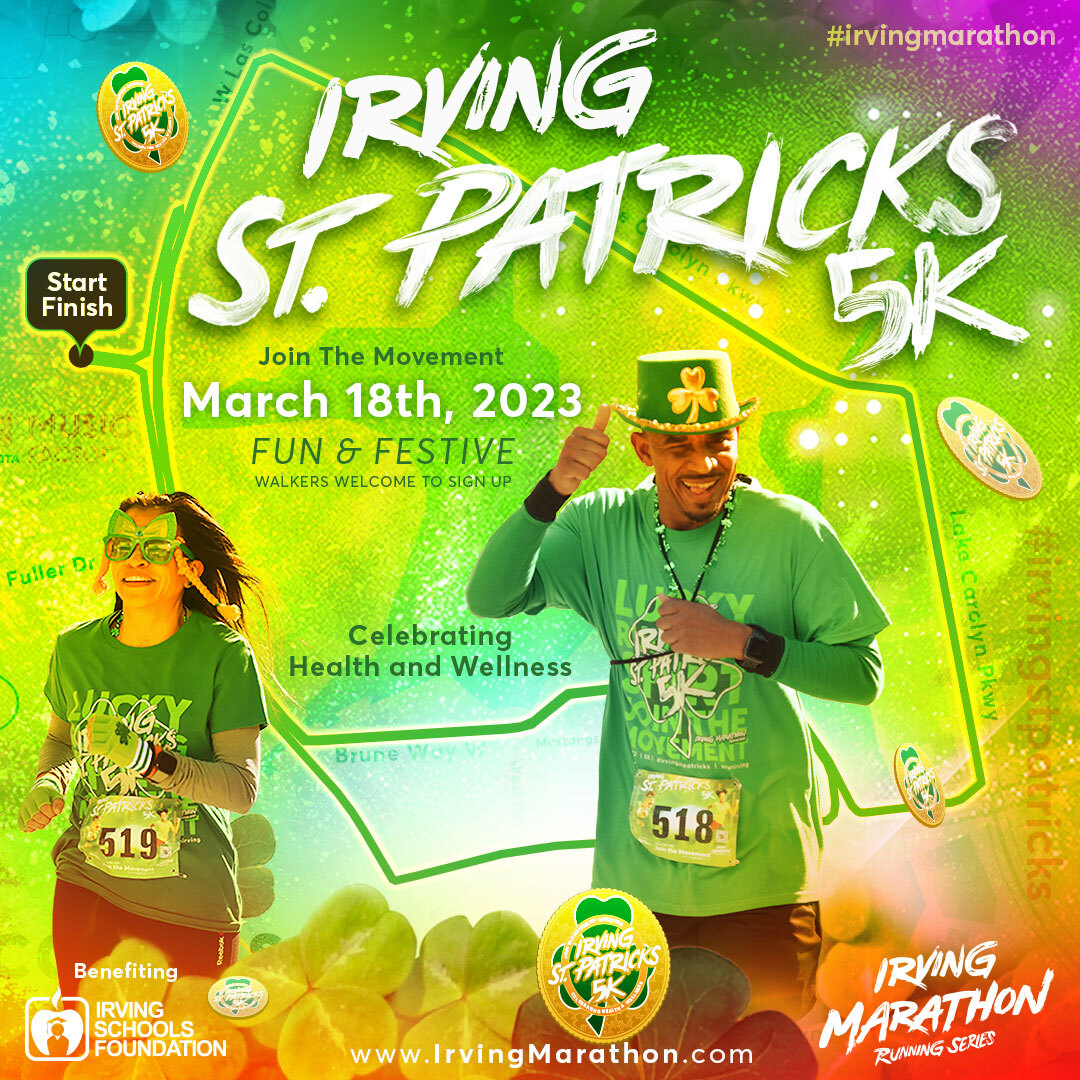 Sign up now for the Fun &amp; Festive Irving St. Patrick’s 5k at Toyota Music Factory! Registration Includes FREE HD Photos and lots of🍀 swag!!
Open to all fitness levels benefiting the Irving Schools Foundation.

#irvingstpatricks #jointhemovement #runirving