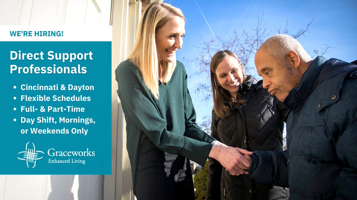 graceworks's tweet image. Put your compassion &amp;amp; care to work with us as a #DirectSupportProfessional! Help our #EnhancedLiving residents live independently - Apply for #MeaningfulWork today: sites.hireology.com/graceworks/ 
#cincyjobs #daytonjobs #DevelopmentalDisabilitiesAwarenessMonth