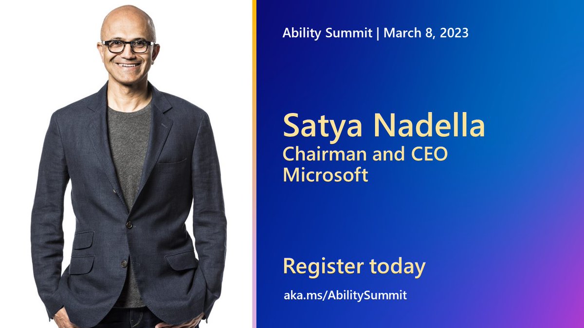 Please welcome Satya Nadella to #AbilitySummit 👏 

Psssttt...you can still register and join in, don't miss a single second: msft.it/60125S7rq.