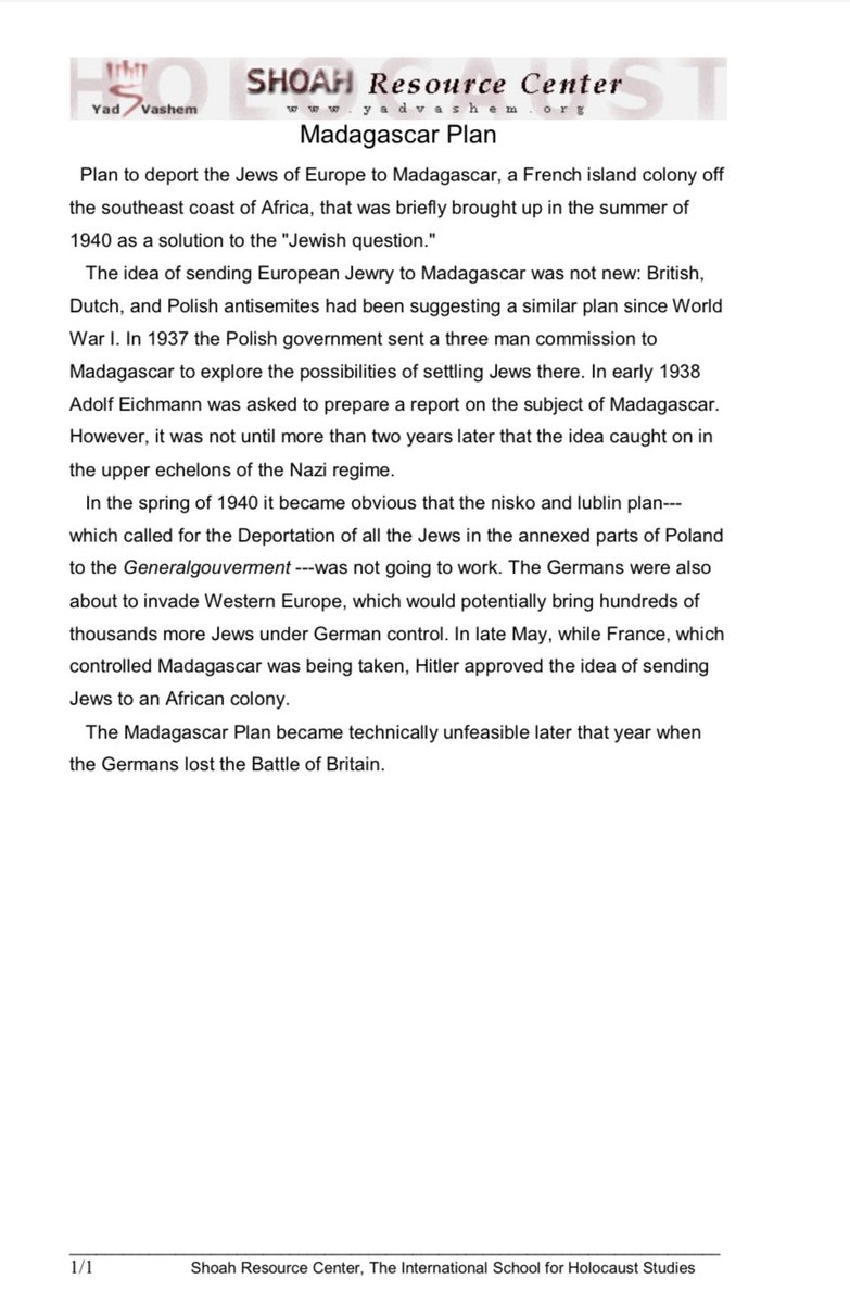 JoeBrolly1993's tweet photo. The Nazis initially planned to deport European Jews to Madagascar. The plan became unworkable when Germany lost the Battle of Britain. They deliberately used sinister language to dehumanise the Jewish people, speaking of “invasion” and “overrunning our borders.” Sound familiar? https://t.co/bAUXvrI9Tr