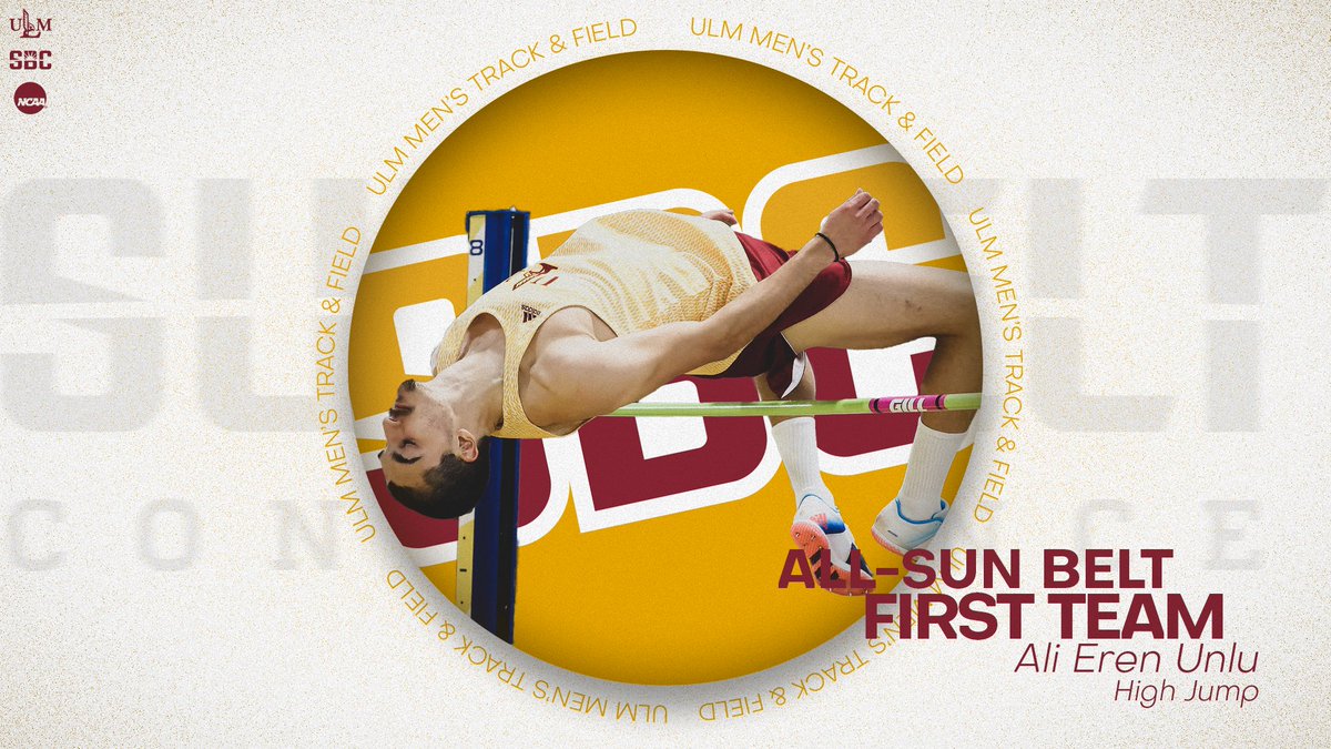 ULM_Track's tweet image. Congratulations to Ali Eren Unlu (men's high jump) and Kimone Campbell, Amanda Radava, Brittney Roberson and Paula Vaquera (women's distance medley relay) on their First-Team All-Sun Belt Conference honors! #SunBeltTF