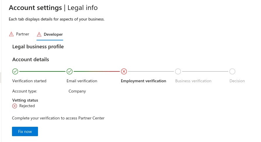 h_ulbricht's tweet photo. This is like a game! Go one step back.

Kind of confusing.

BUT (took me a moment to see it): a dropdown changed. Now I need to prove association with the "organization".

Will talk to IT about it...

Stay tuned.

#Microsoft #PartnerCenter #Registration https://t.co/2a32D7Hb8K