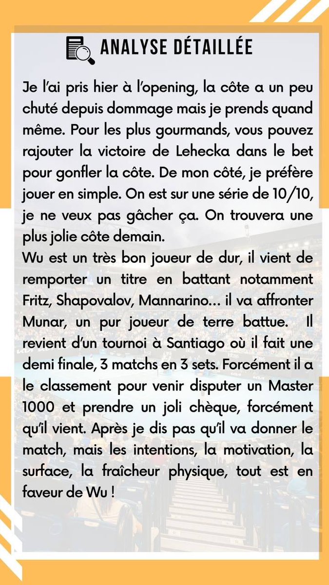 AC_PRONOS_'s tweet photo. 📆 08.03.2023
🗣️ Pour aller chercher un éventuel 11/11 ! Allez Wu 🇨🇳
♥️ & ♻️ si tu suis !
#ACPRONOS #betting #tennis #TeamParieur #IndianWells https://t.co/12Qk8k5d40