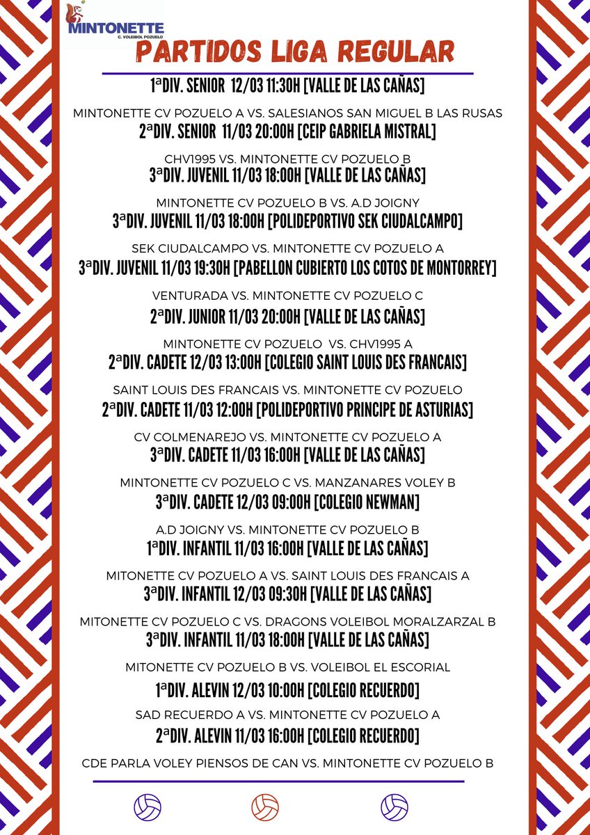 Partidos fin de semana 11/03 y 12/03
Lee más en : clubvoleibolpozuelo.es/publication/15…