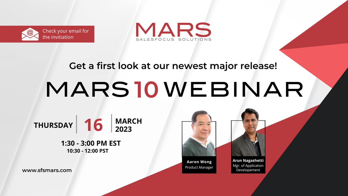 SFSMARS's tweet photo. Curious about the MARS10 release? 

Join our webinar and learn all the details of the upcoming release and get a sneak peek of the new features. 

Keep an eye on your email for the invitation.

#SFSMARS #BringItAllTogether #MARS10 https://t.co/Ce1zNWGkds
