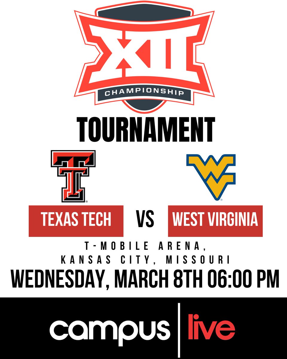 CampusLiveTTU's tweet photo. Red Raider Nation, the Big 12 basketball tournament starts today! #ttu #redraiders #big12tournament #wreckem #big12 #ttumbb #ttulive #round1 https://t.co/u9Vyd62nvd