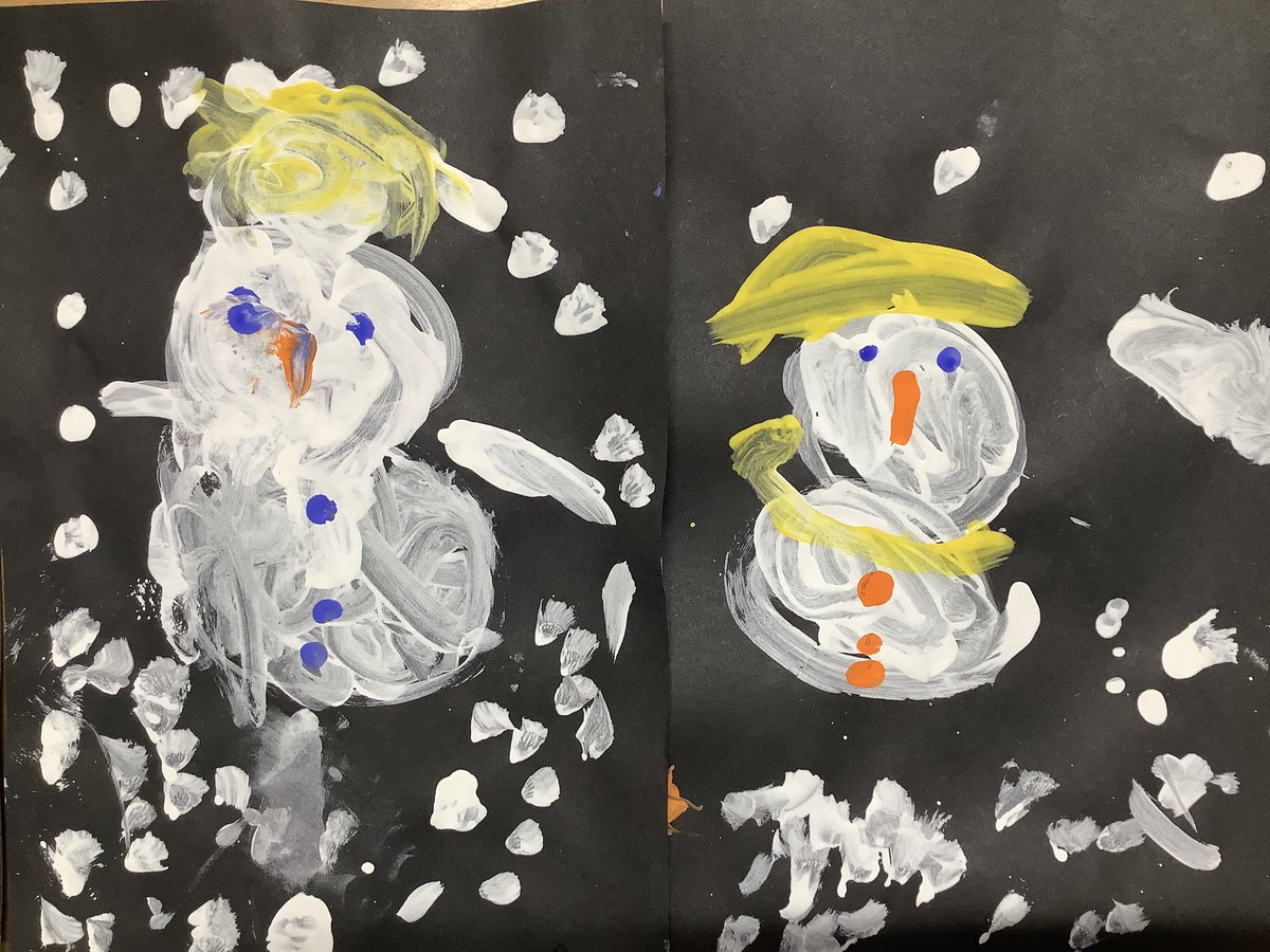 After playing in the snow we found the white paint and began creating!