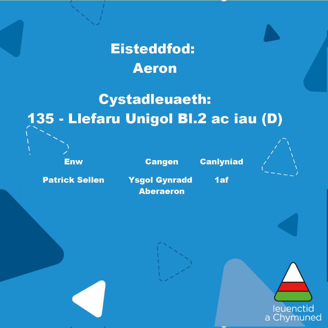 CANLYNIADAU EISTEDDFOD CYLCH AERON 2023
CYLCH AERON - EISTEDDFOD RESULTS!

Llongyfarchiadau mawr i bawb!🌟🎼🎉
Congratulations to all that competed!