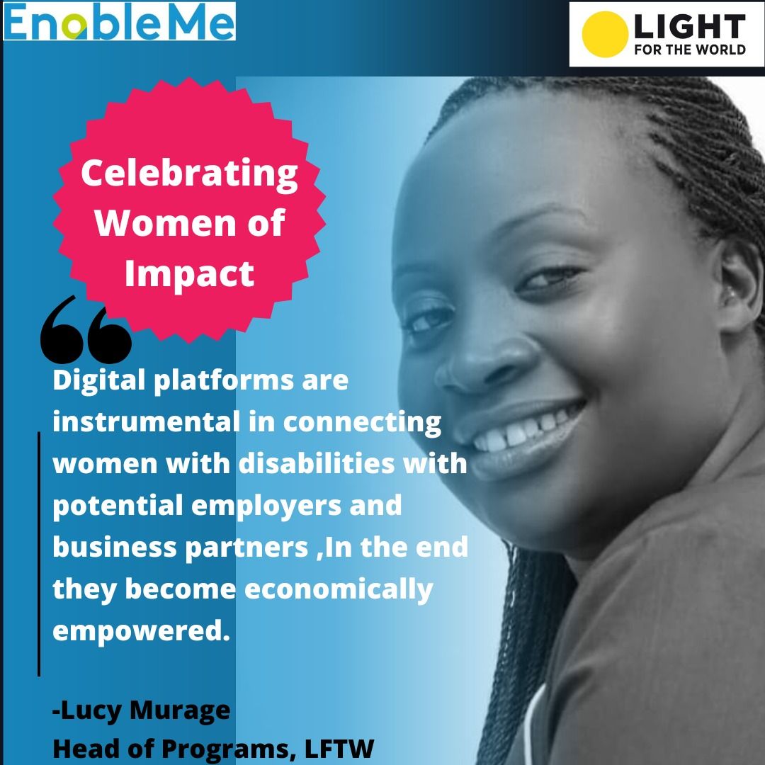 EnableMeKenya's tweet photo. We are celebrating #women of Impact in the disability community like @LucyMurage8
#DigitALL
#IWD2023
#Enableme
#InBusinessKe https://t.co/CN4RKBi5Bo