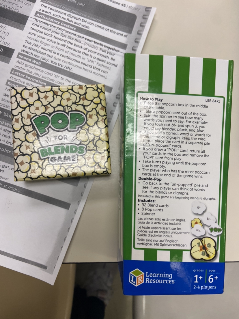 Pop for Blends Game is a fun game where students compete against each other to collect the most popcorn! This helps students with their word blending and can even help expand their vocabulary. <a href="/PJLanguageArts/">PJ Language Arts Methodology UWindsor</a>