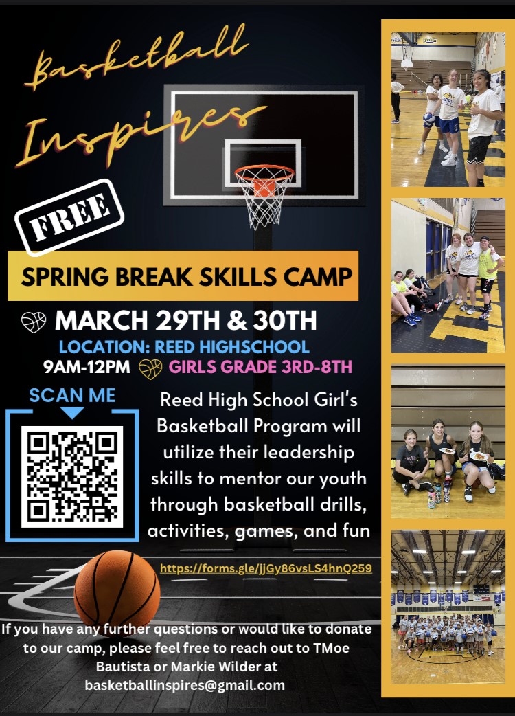 Please help us spread the word to 3rd thru 8th graders and their parents. 💙💛🏀
<a href="/ReedRaiders/">raider nation! 💙💛</a> <a href="/ReedBoysHoops/">Reed Boys Basketball</a> <a href="/ReedGirlsBball/">Reed Girls Basketball</a>