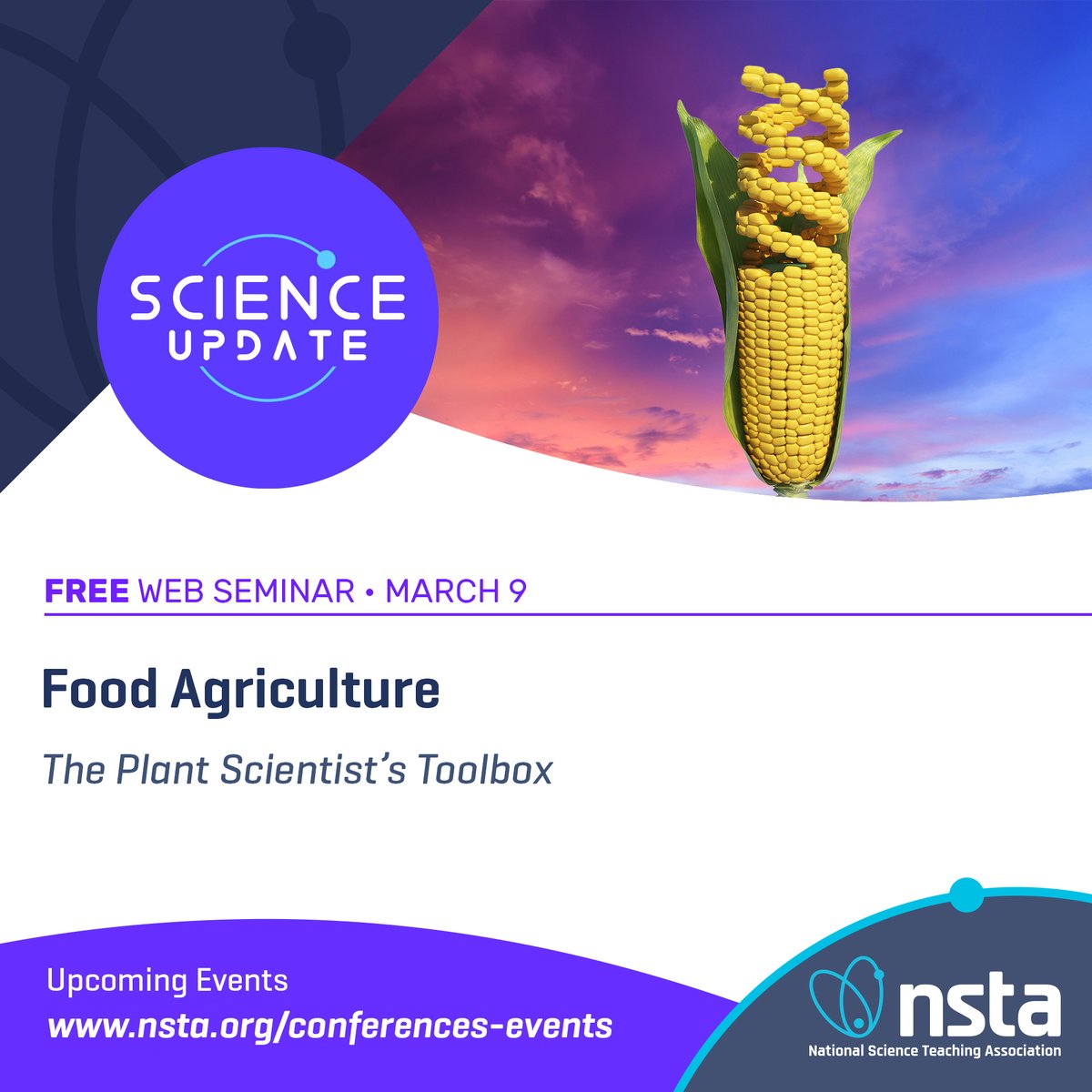 NSTA's tweet image. Join us for a #scienceupdate on the fascinating topic of how humans have modified food crops for over 10,000 yrs. Learn about traditional &amp;amp; modern tools used by plant scientists, including #genetic #engineering &amp;amp; genome editing. Don&apos;t miss out: bit.ly/3KVZWiX
#NSTA #GMO