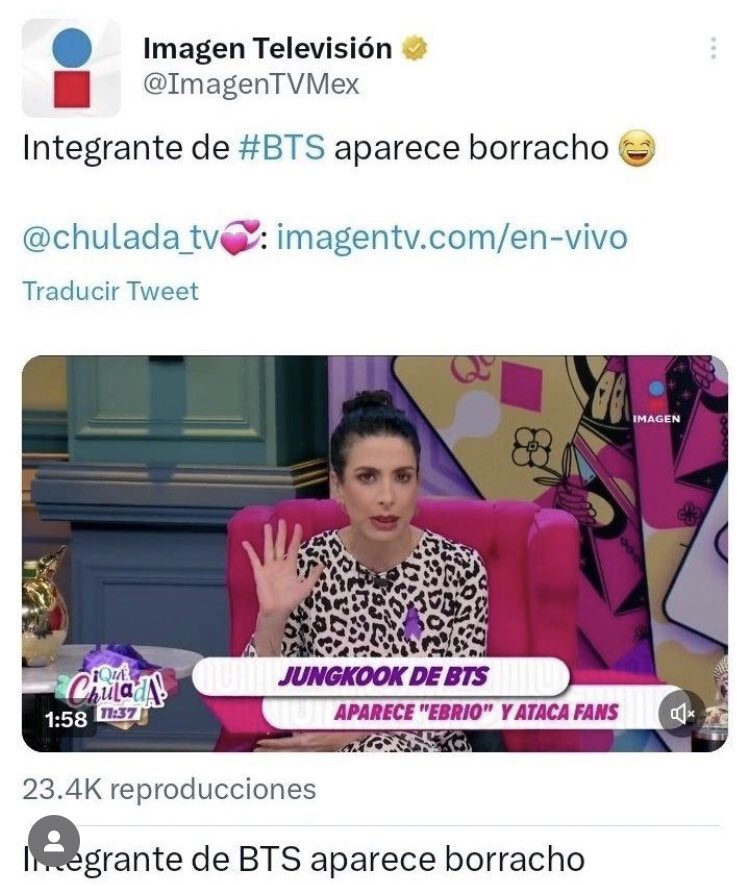 bangtangarmyot7's tweet photo. ARMY recientemente este programa @chulada_tv DIFAMÓ a JUNGKOOK por cosas que son completamente mentira y también se expresaron de army, le deben una disculpa a JUNGKOOK y a Army‼️‼️‼️‼️
#ApologizeToJUNGKOOK #disculpate @ImagenTVMex https://t.co/v1NvFrwPya