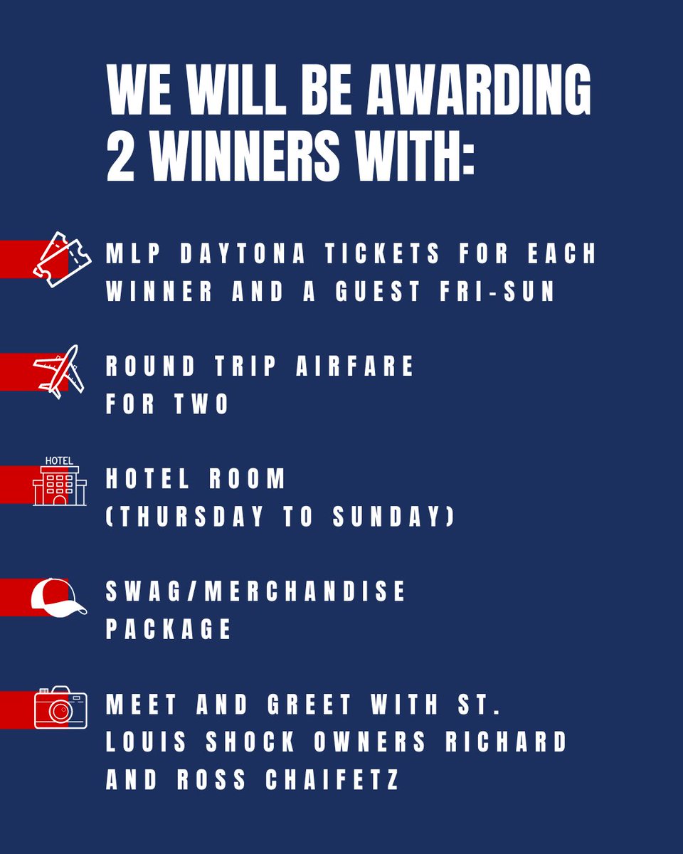 stlshockmlp's tweet photo. 🚨 COME WITH US TO MLP DAYTONA 🚨

Enter for a chance to win a trip to MLP Daytona Beach, from Thur. March 23 to Sun. March 26 ⚡ https://t.co/0Ksru9MwbA