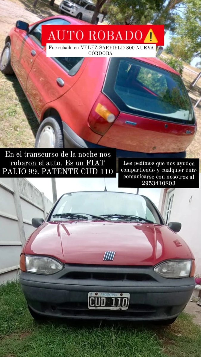 AgustinMonsal11's tweet photo. En el transcurso de la noche nos robaron el auto😭
Nos falto de Velez Sarsfield 858. 
🙏🏻 les pedimos que nos ayuden compartiendo en sus estados- grupos y demás. Desde ya muchas gracias x cualquier dato.
@VivireNuevaCba 
@VivirEnNuevaCba https://t.co/TbROoqg9aT