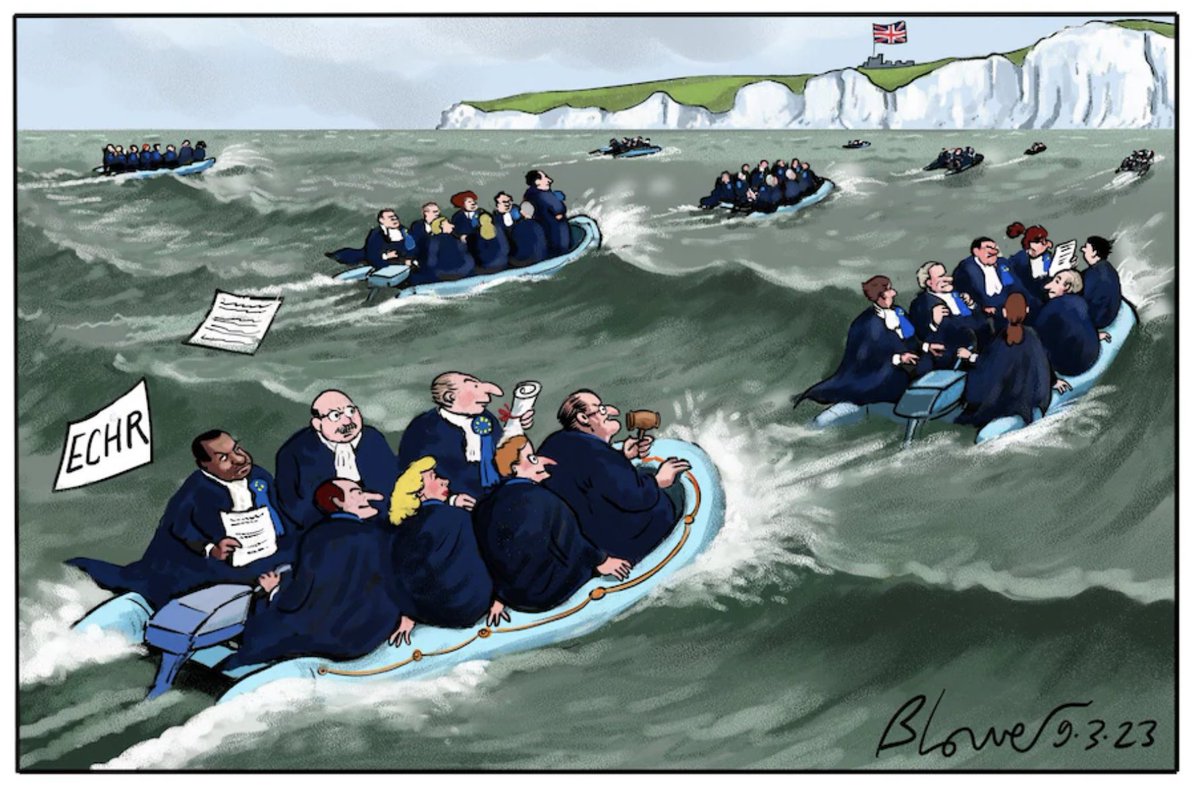 Patrick Blower on #AsylumSeekers #Refugees #SmallBoatCrossings #HumanRightsAct #ECHR – political cartoon gallery in London original-political-cartoon.com