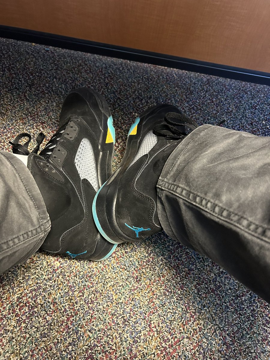 BrianFaulkner44's tweet photo. Aqua 5’s spark the most conversations with kids. My other J’s do too but not like these. #RelationshipsThroughJs. #shoegame #kanelandpride https://t.co/xLyv3FFhkv