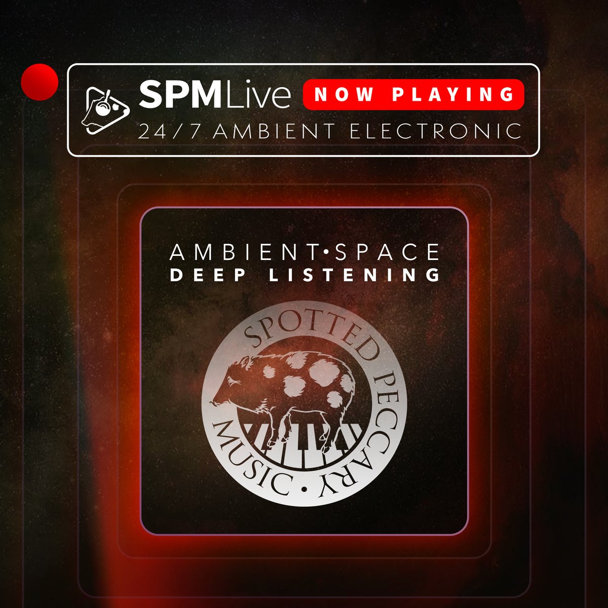🔴 NOW PLAYING: #SPMLive is now #LiveStreaming the best in #Ambient #SpaceMusic and #DeepListening. Tune in and float away as you traverse the vast depths of pure ambient soundscape. 37+ hrs of atmospheric tracks are #nowstreaming ambientelectronic.tv