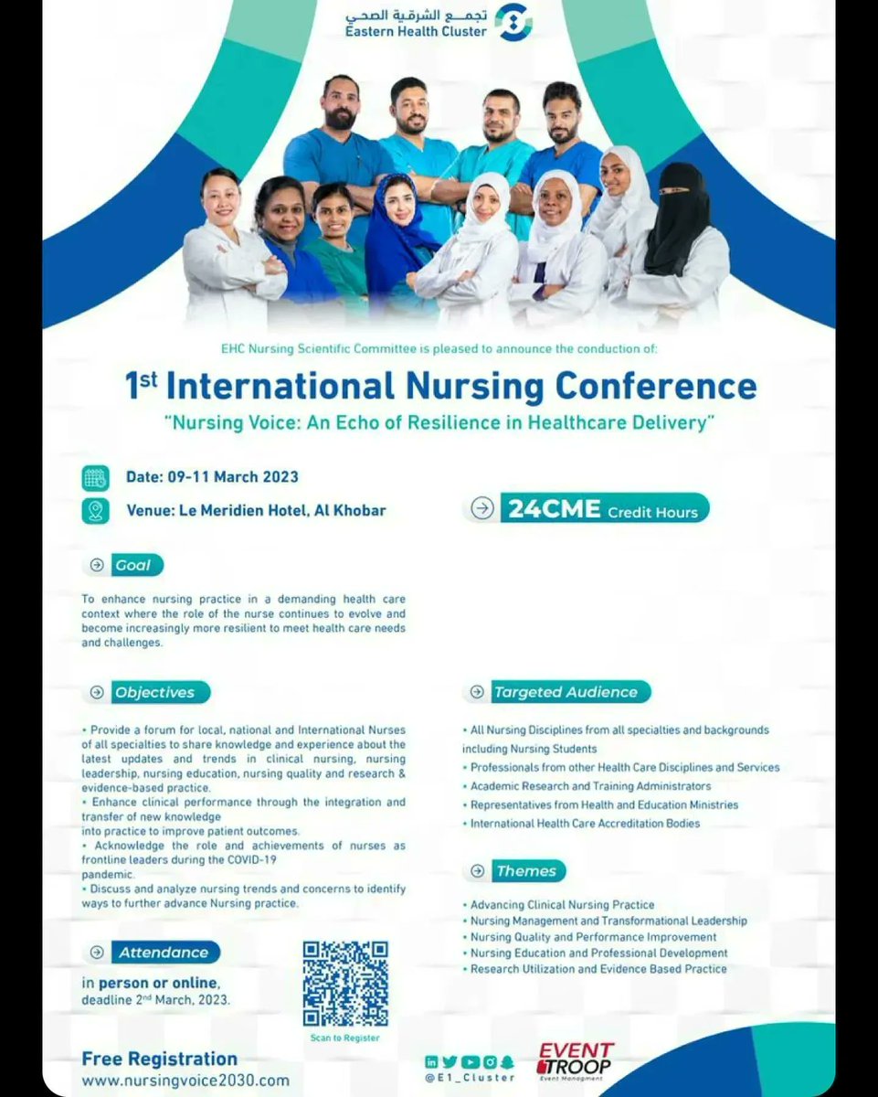 EventTroop's tweet photo. Fasten your seatbelts and get ready, the plane is about to take off! ⏰🚀
Tomorrow begins the 1st day of the International Nursing Conference🥼

📍 Le Meridien Hotel, Al Khobar
🗓 9-11 Mar23

 Powered by #EventTroop
@e1_cluster https://t.co/VihFexI2pb