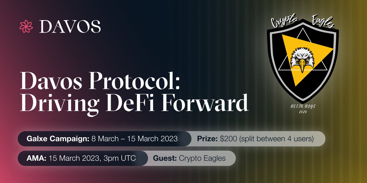 Davos_Protocol's tweet photo. 📣  AMA Davos Protocol X @CryptoProject6

Tune in to discuss 🎙 Davos Protocol: Driving DeFi Forward

Save the date: 15 March, 3pm UTC 💥
https://t.co/lri1ENpy4E

Bonus there is a prize! $200 prize pool, check the rules 👇
https://t.co/PtuJqjapcN https://t.co/Fe8x5jiQGM