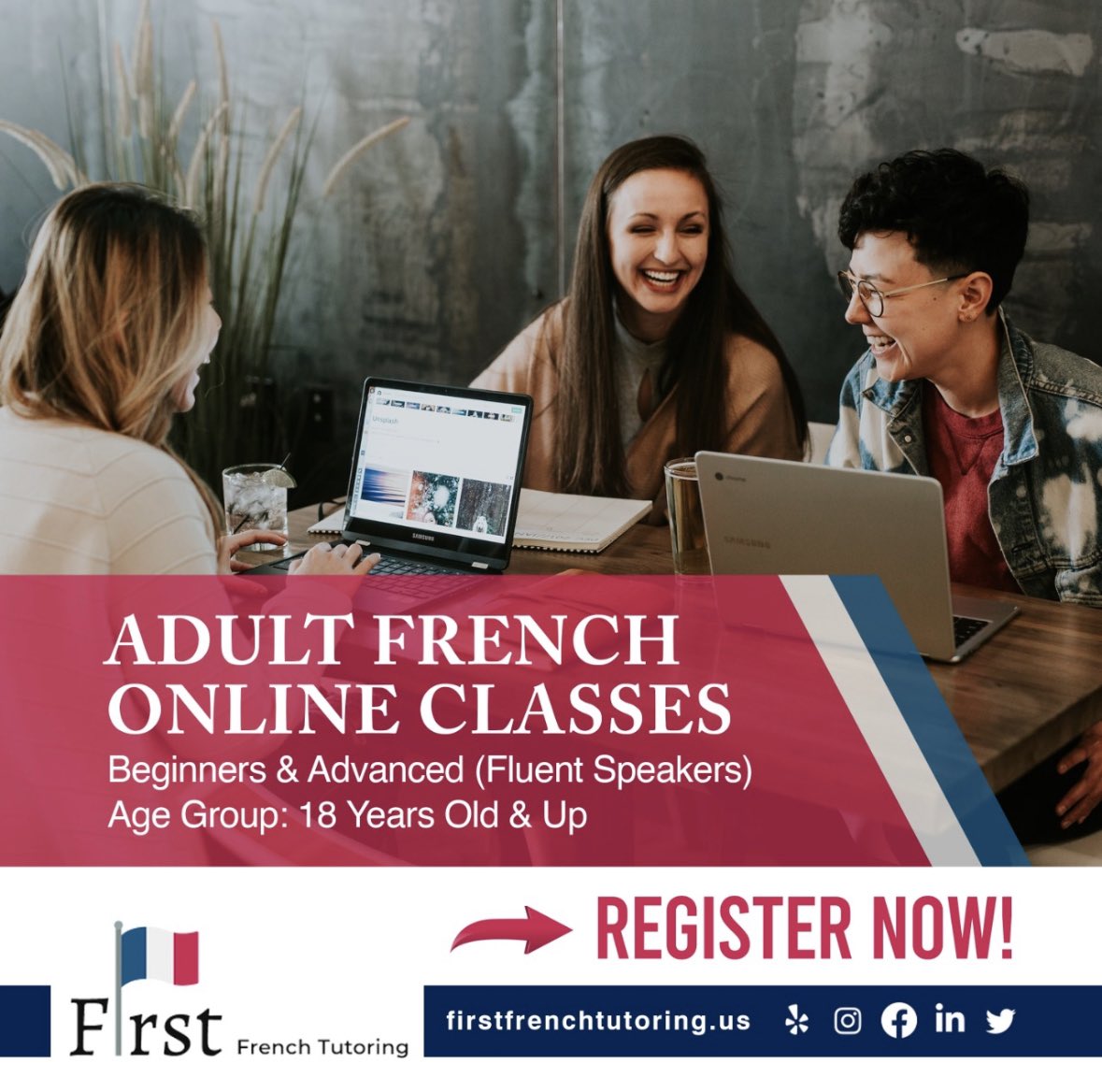 FirstFrench's tweet photo. Now you can avail Year-Round Online Classes for adults. Registration available year-round, all the time, for your convenience. People belonging to the 18 years old and above age group can participate in these classes.
 
#girlpower #learnfrench #french #InternationalWomensDay https://t.co/LEhw1B66Bi