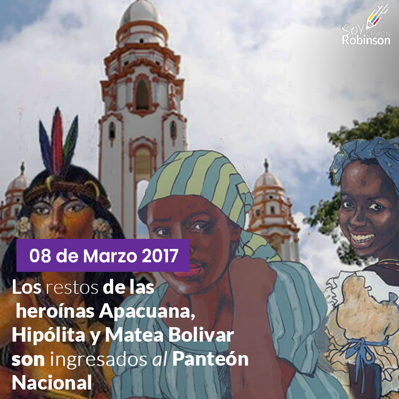 MisinRobinsonP2's tweet photo. #Dato Los restos de Apacuana junto al de las esclavas Matea e Hipólita, ingresaron al Panteón Nacional #Caracas, el #8marzo de 2017. El traslado de las cenizas inició en San José de Tiznado, Edo. Guárico, donde nació Matea, y recorrió varias ciudades del país. 
#ChavezFeminista https://t.co/EkIYApjAAa