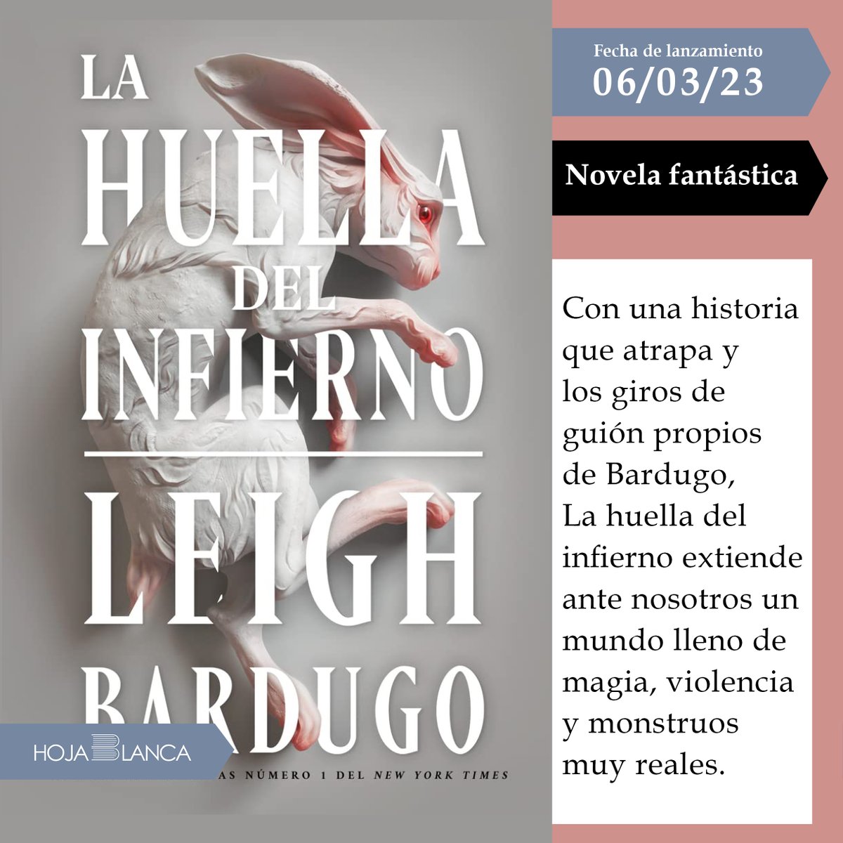 📘 #Lahuelladelinfierno, Leigh Bardugo @EdHidra 
Con una historia que atrapa y los giros de guión propios de Bardugo, La huella del infierno extiende ante nosotros un mundo lleno de magia, violencia y monstruos muy reales. 
#Narrativafantástica