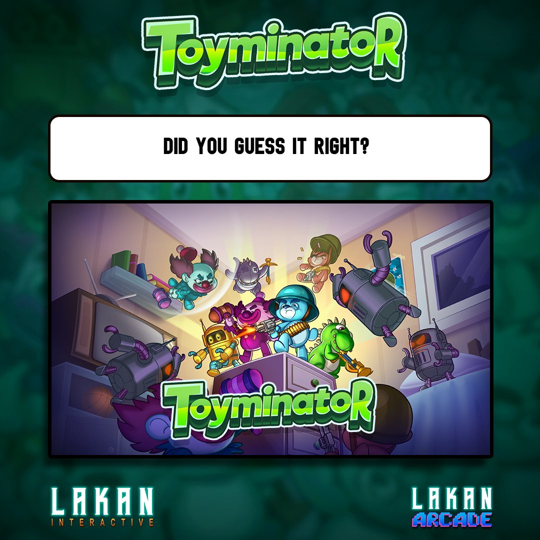 Here's the final splash screen we're implementing for the Toyminator game. Did you guess it right?? Be honest, or the toys will get mad. Oh, noes.

Join our gaming community!
discord.gg/lakaninteracti…

#indiegamedev #gamedev #artconcept