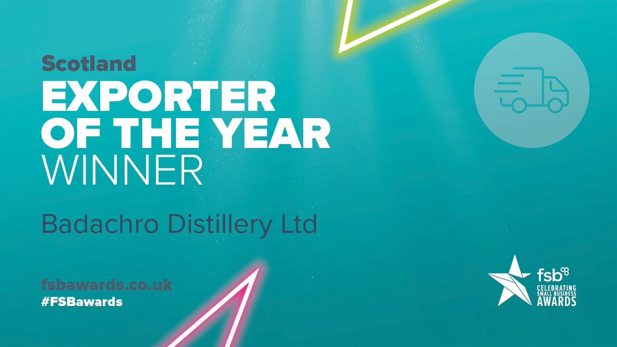 Fantastic news! The Badachro Distillery has just been crowned FSB Scotland’s Exporter of the Year. Here’s Sean Quinn, son of owners Gordon &amp; Vanessa picking up the awards from <a href="/FSB_Scotland/">FSB Scotland</a> Policy Chair, Andrew McRae #FSBawards