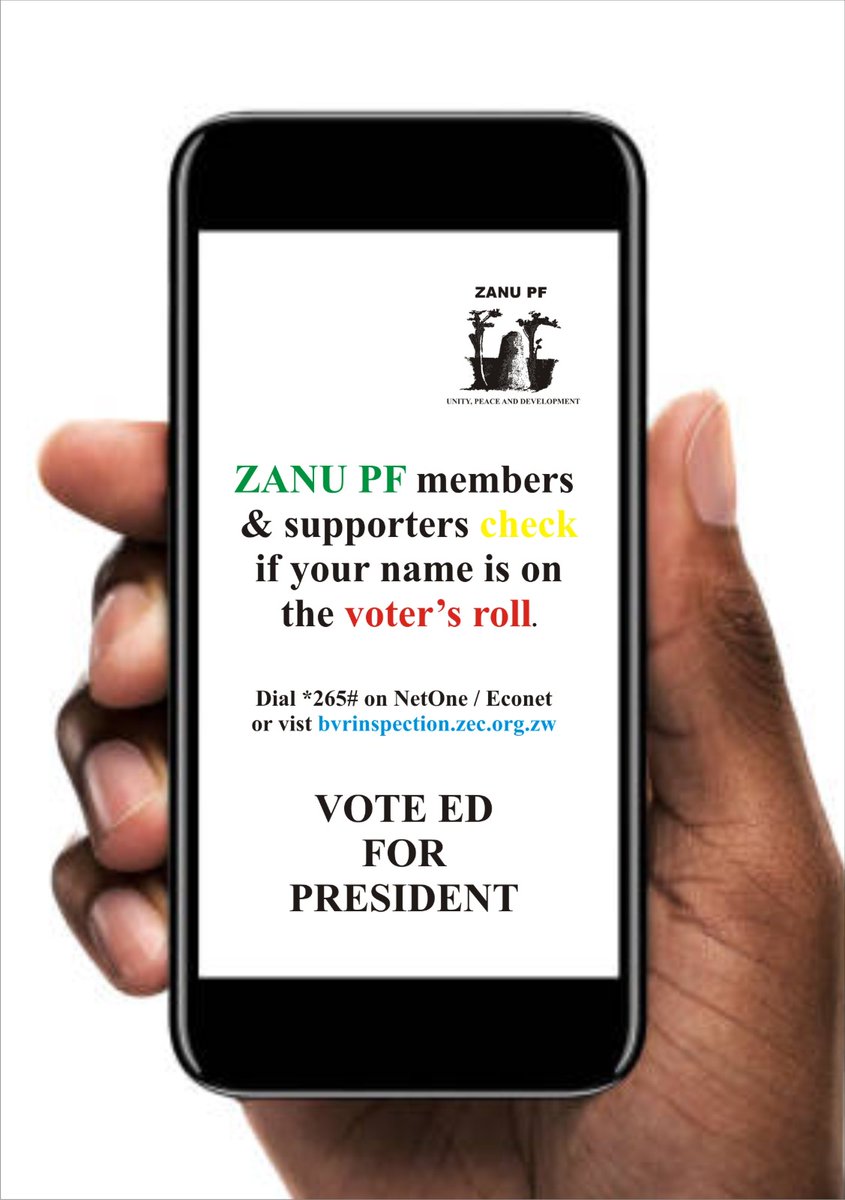 Don't forget to #RegisterToVoteZanuPF and check if your name is the voters roll by dialing *265# .