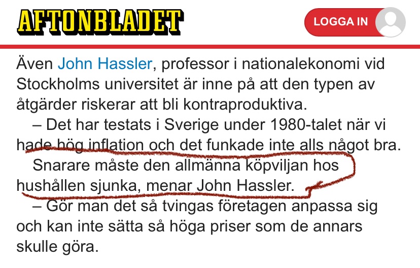 Svär de här människorna har konstruerat en fantasivärld som går ihop med deras linjära efterfrågekurva

Matpriserna går upp för att folk äter så jävla mycket och om alla bara slutar får vi ner dem 
mvh nationalekonomen