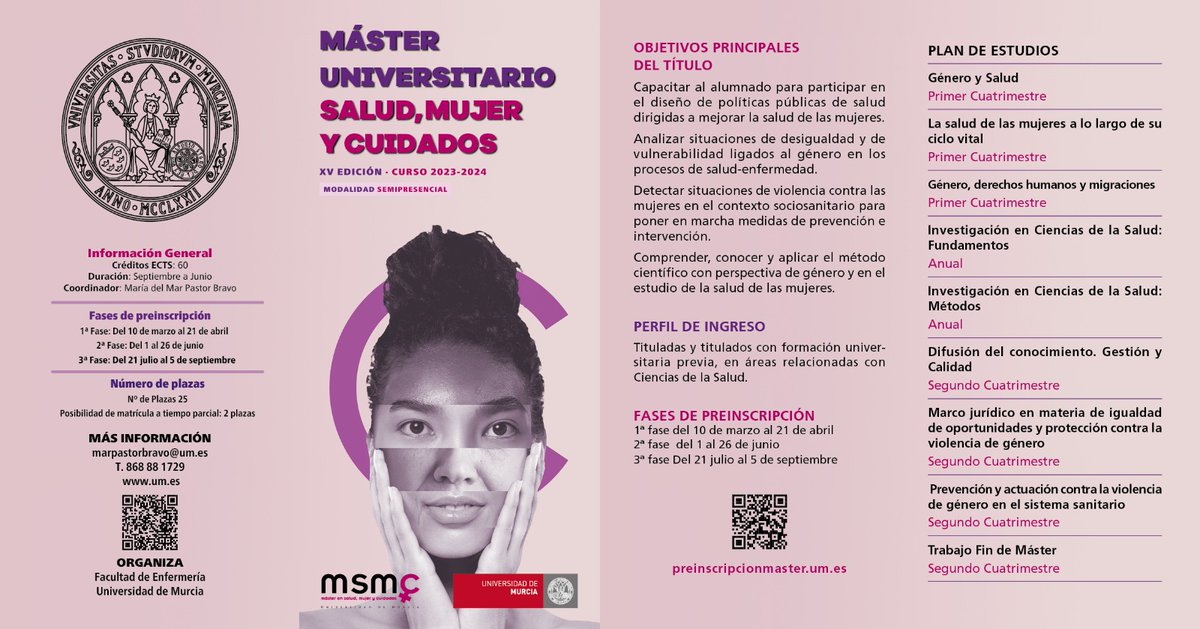 Facultad de Enfermería. Universidad de Murcia (@umuenfermeria) on Twitter photo 1ª Fase de preinscripción del Master Universitario en Salud, Mujer y Cuidados 🔝🗓️ 10 de Marzo al 21 de abril 📢🔝 <a href="/umuenfermeria/">Facultad de Enfermería. Universidad de Murcia</a> <a href="/UMU/">Universidad Murcia</a> #orgulloumu #semipresencial #géneroysalud #genero
¿te animas? 1ª Fase de preinscripción del Master Universitario en Salud, Mujer y Cuidados 🔝🗓️ 10 de Marzo al 21 de abril 📢🔝 <a href="/umuenfermeria/">Facultad de Enfermería. Universidad de Murcia</a> <a href="/UMU/">Universidad Murcia</a> #orgulloumu #semipresencial #géneroysalud #genero
¿te animas?