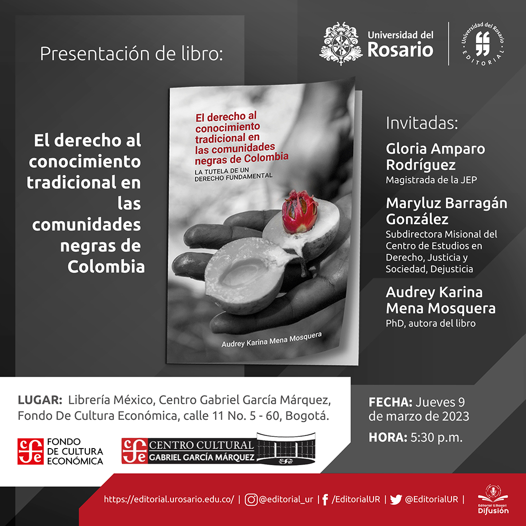 #DerechosCulturales || Nuestra subdirectora general, Audrey Mena, estará mañana jueves haciendo la presentación de su libro, donde conversará acerca de cómo el conocimiento tradicional de las comunidades negras ha sufrido las consecuencias  al racismo estructural.
¡Les invitamos!