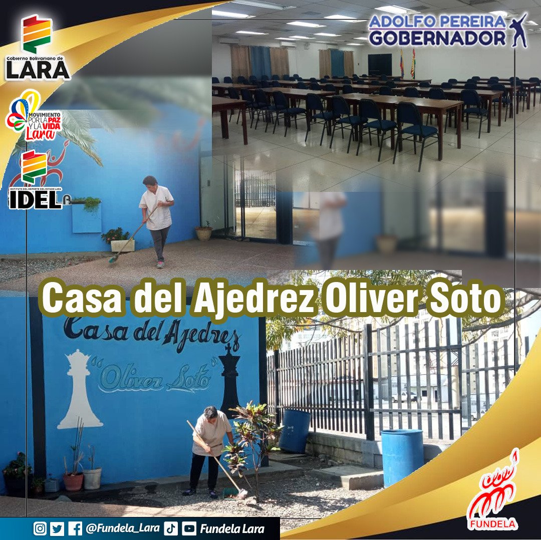 #8Mar Buenos días.
Iniciamos la mañana de hoy informando a todos el trabajo de mantenimiento y limpieza que realiza la Fundación para el Deporte del Estado Lara, en cada una de sus instalaciones deportivas de alto rendimiento.
En equipo 👊
<a href="/AdolfoP_Oficial/">Adolfo Pereira Gobernador</a>
#ChávezFeminista