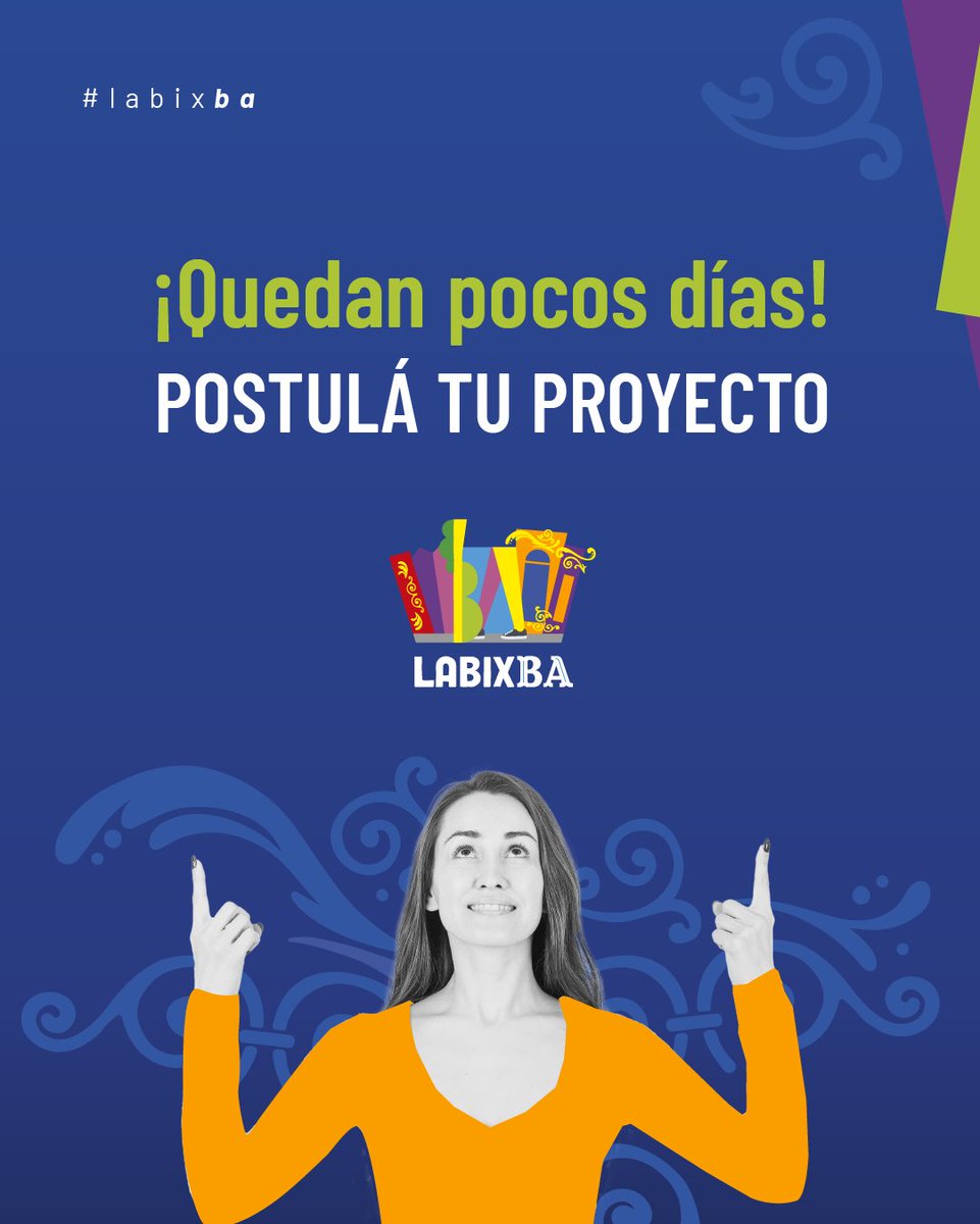 𝙃𝙖𝙨𝙩𝙖 𝙚𝙡 𝙙𝙤𝙢𝙞𝙣𝙜𝙤 12/3 𝙥𝙪𝙚𝙙𝙚𝙨 𝙥𝙤𝙨𝙩𝙪𝙡𝙖𝙧 𝙩𝙪 𝙥𝙧𝙤𝙮𝙚𝙘𝙩𝙤 al Laboratorio de Innovación Ciudadana de Buenos Aires, #LABIXBA
¿Tienes un proyecto que genera innovación en la cultura de Buenos Aires❓
Súmate a esta convocatoria en bit.ly/proyectoslabix…